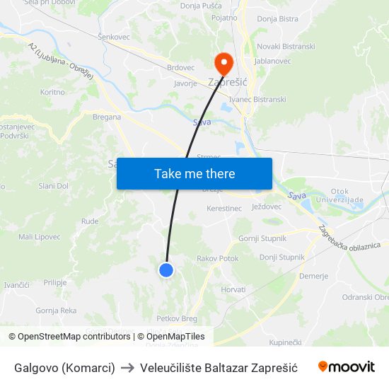 Galgovo (Komarci) to Veleučilište Baltazar Zaprešić map