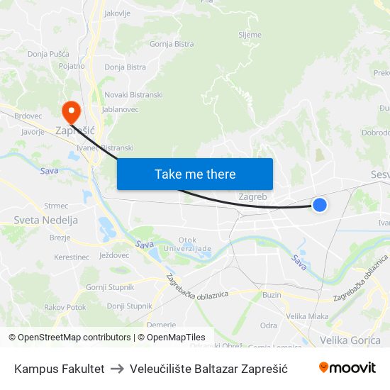 Kampus Fakultet to Veleučilište Baltazar Zaprešić map