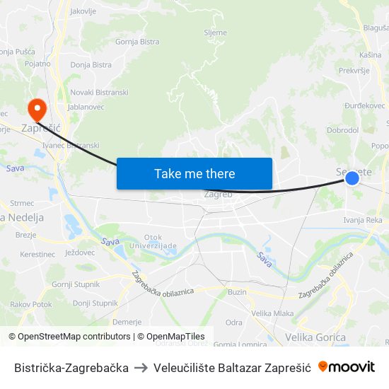 Bistrička-Zagrebačka to Veleučilište Baltazar Zaprešić map