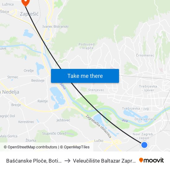 Bašćanske Ploče, Botinec to Veleučilište Baltazar Zaprešić map