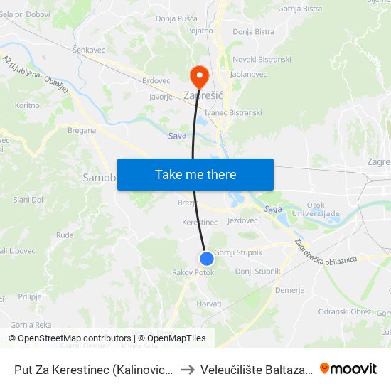 Put Za Kerestinec (Kalinovica/Rezborišće) to Veleučilište Baltazar Zaprešić map
