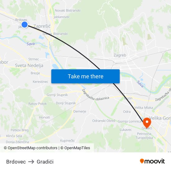 Brdovec to Gradići map