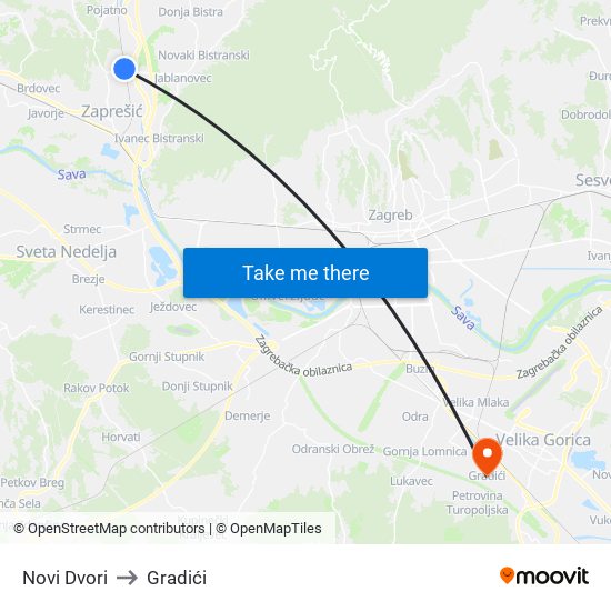 Novi Dvori to Gradići map