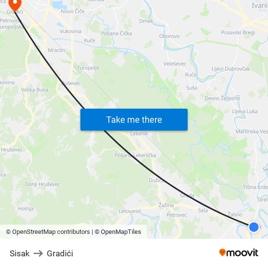 Sisak to Gradići map