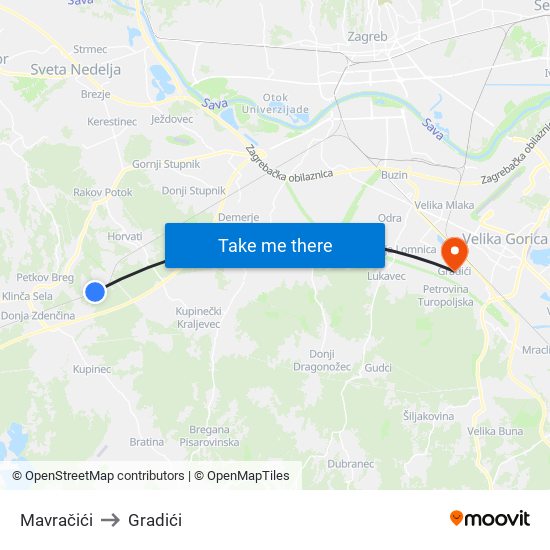 Mavračići to Gradići map