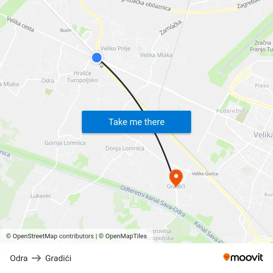 Odra to Gradići map