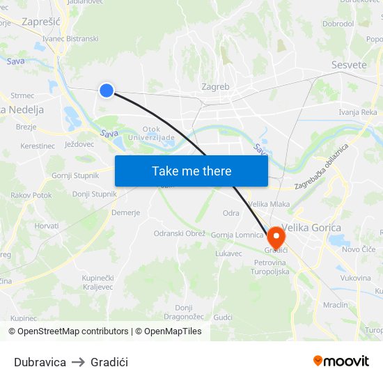 Dubravica to Gradići map
