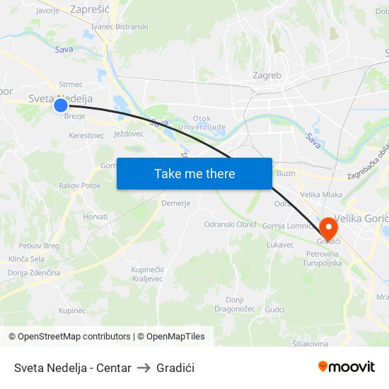 Sveta Nedelja - Centar to Gradići map