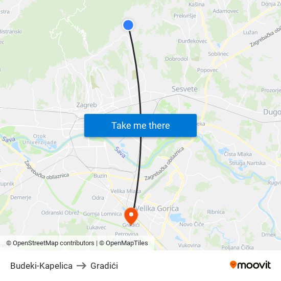 Budeki-Kapelica to Gradići map