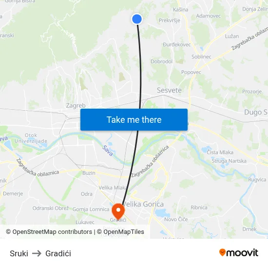Sruki to Gradići map