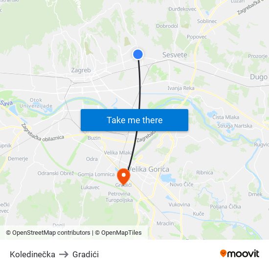 Koledinečka to Gradići map