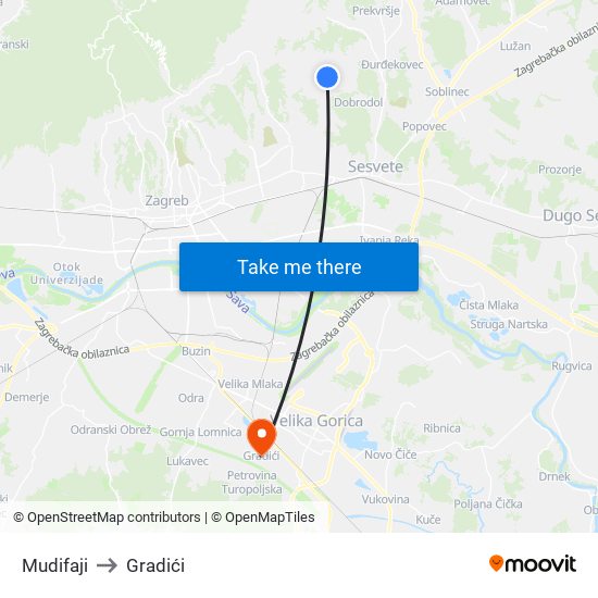 Mudifaji to Gradići map