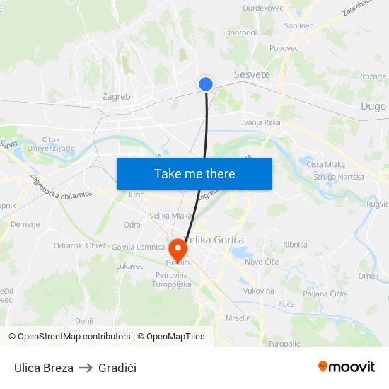 Ulica Breza to Gradići map