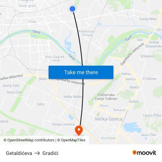 Getaldićeva to Gradići map