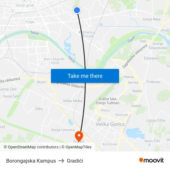 Borongajska Kampus to Gradići map