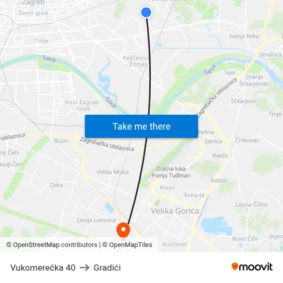 Vukomerečka 40 to Gradići map
