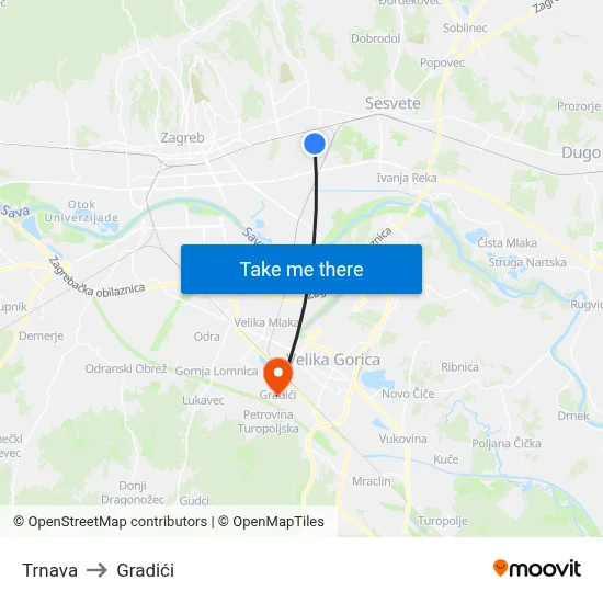 Trnava to Gradići map