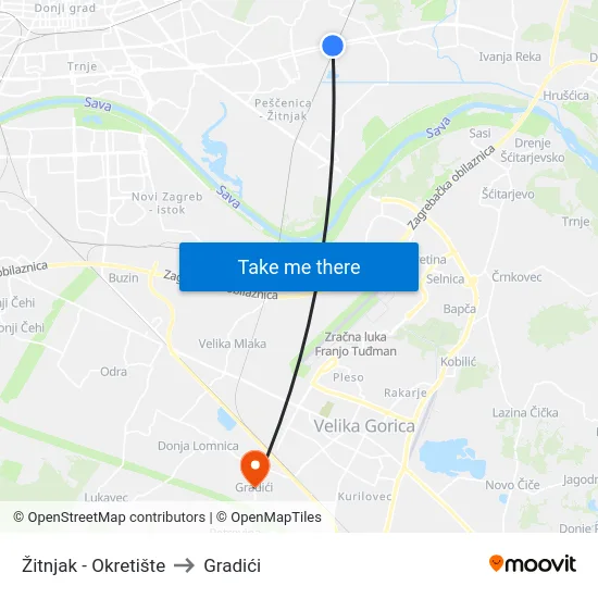 Žitnjak - Okretište to Gradići map