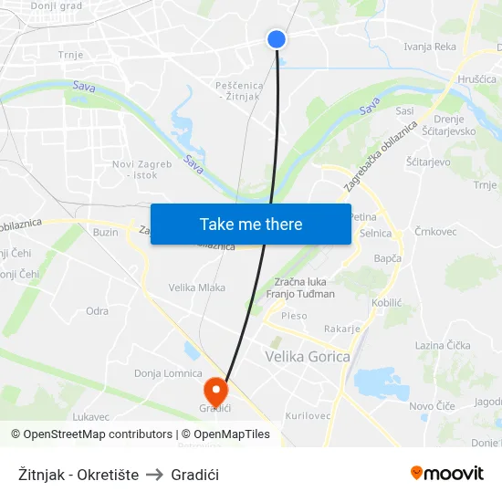 Žitnjak - Okretište to Gradići map