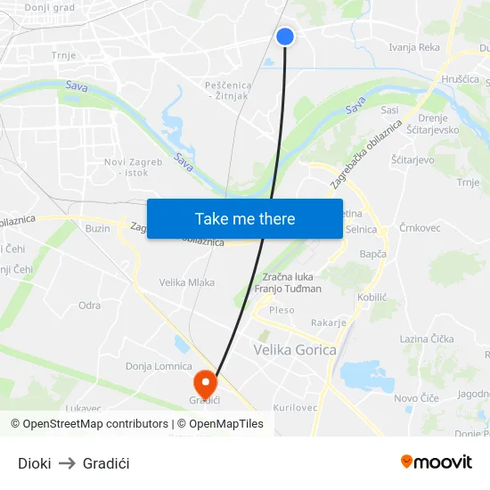 Dioki to Gradići map