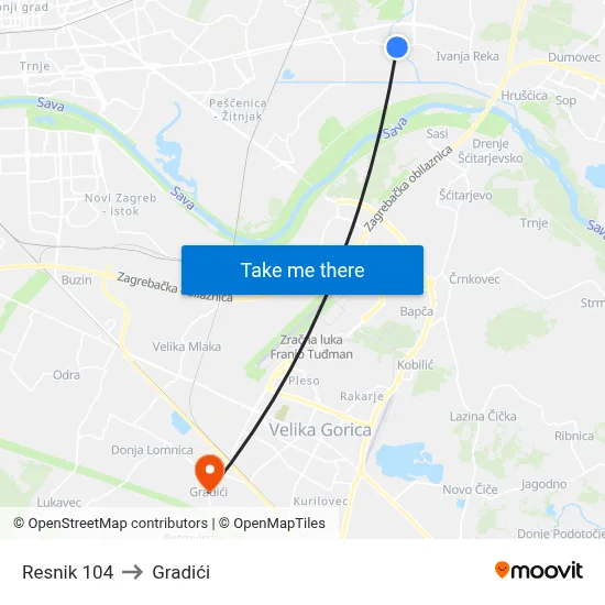 Resnik 104 to Gradići map