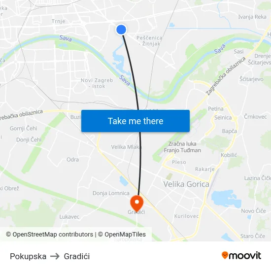 Pokupska to Gradići map