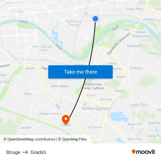 Struge to Gradići map