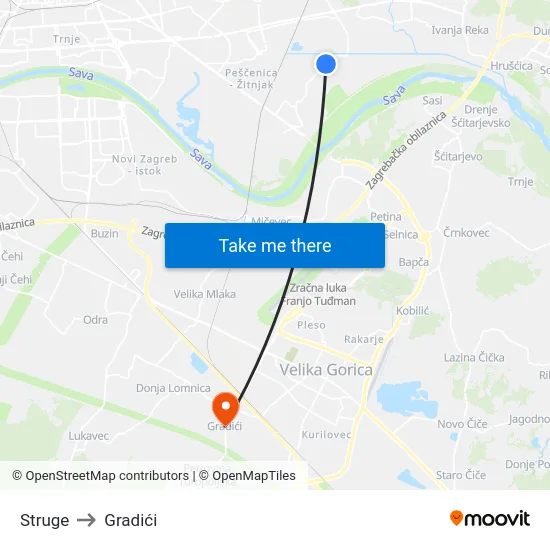 Struge to Gradići map