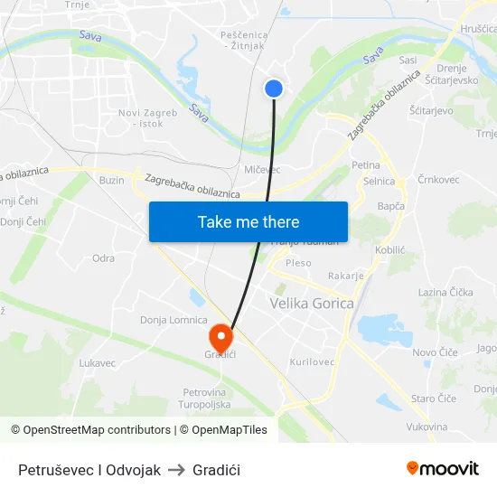 Petruševec I Odvojak to Gradići map