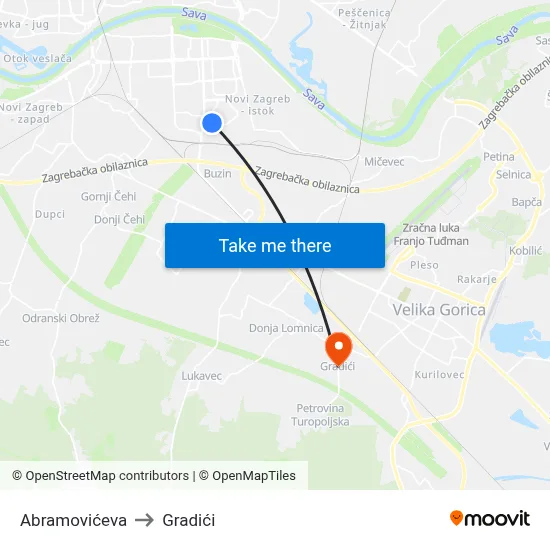 Abramovićeva to Gradići map
