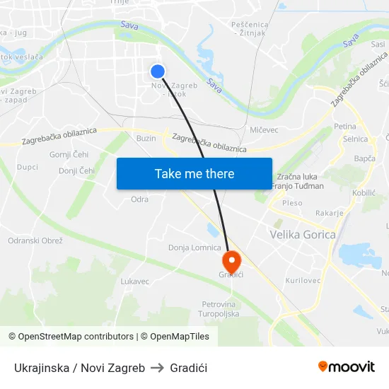 Ukrajinska / Novi Zagreb to Gradići map