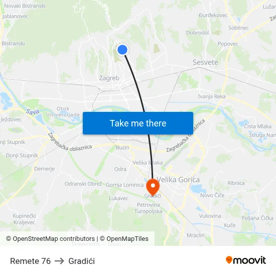 Remete 76 to Gradići map