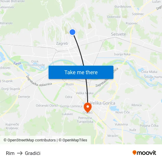 Rim to Gradići map