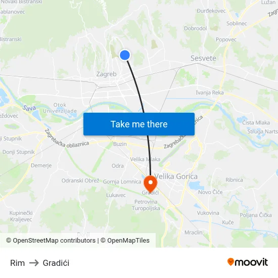 Rim to Gradići map