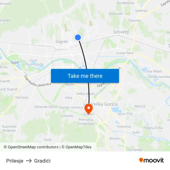 Prilesje to Gradići map