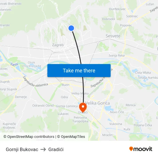 Gornji Bukovac to Gradići map