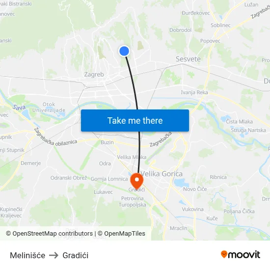 Melinišće to Gradići map