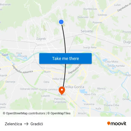 Zelenčica to Gradići map