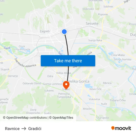 Ravnice to Gradići map