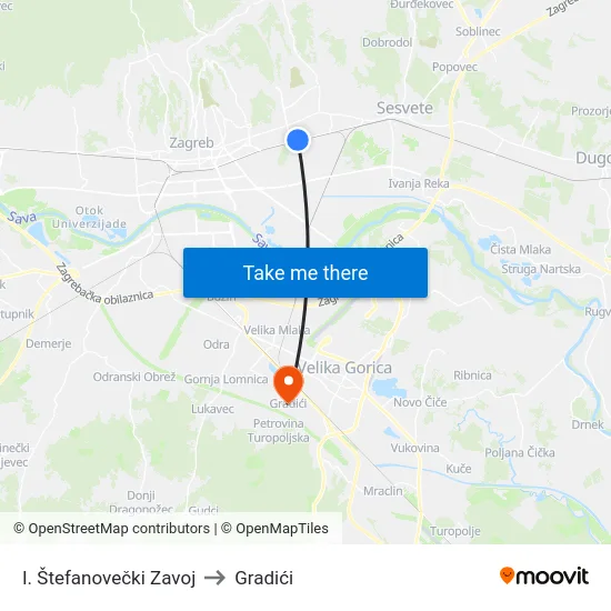 I. Štefanovečki Zavoj to Gradići map