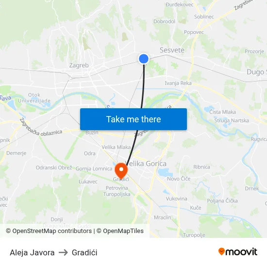 Aleja Javora to Gradići map