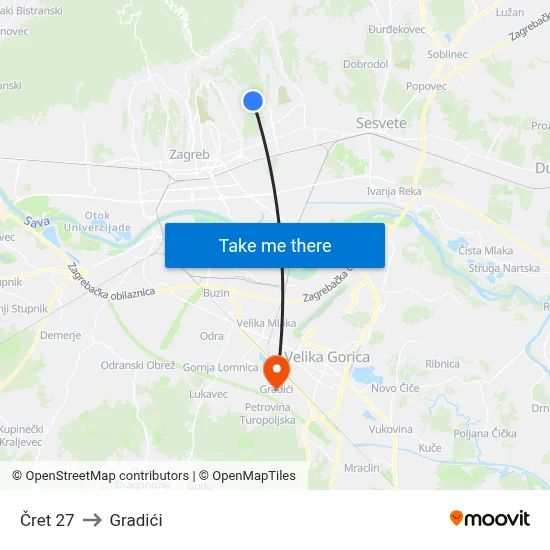 Čret 27 to Gradići map