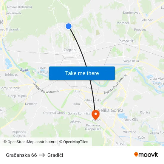 Gračanska 66 to Gradići map