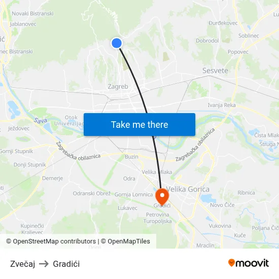 Zvečaj to Gradići map