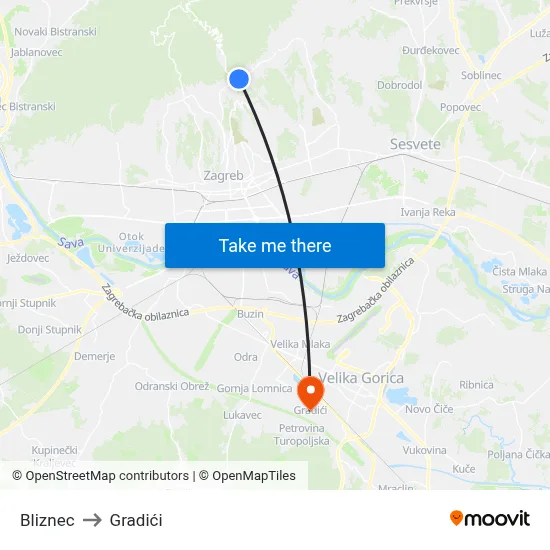 Bliznec to Gradići map