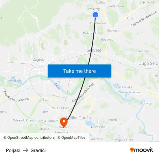 Poljaki to Gradići map