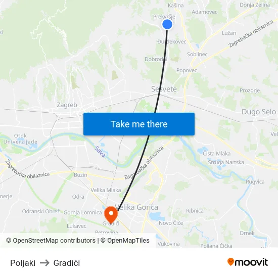 Poljaki to Gradići map