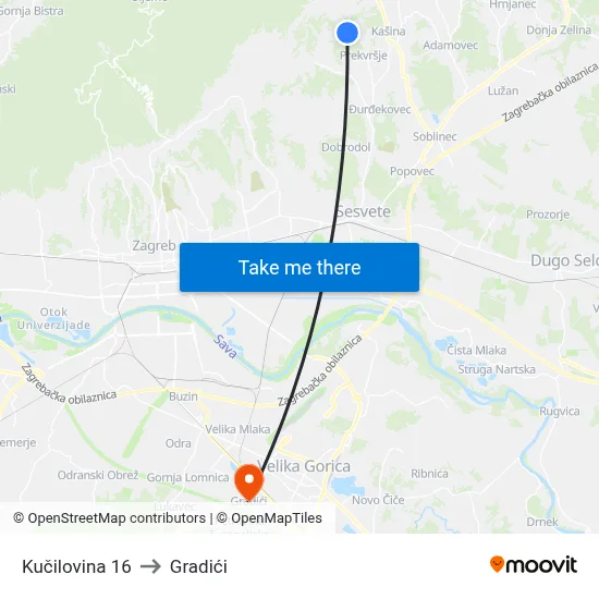 Kučilovina 16 to Gradići map