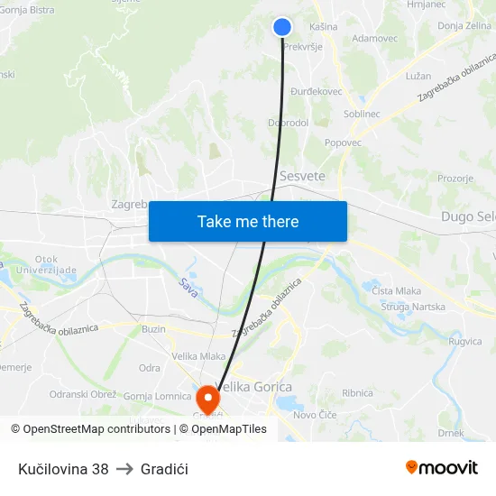 Kučilovina 38 to Gradići map