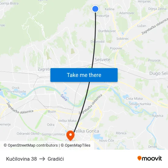 Kučilovina 38 to Gradići map